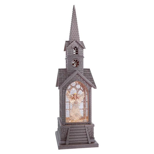 16" LED/BTY/TMR ANGEL CHURCH WATER GLOBE USB