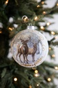 5" GLASS DEER W/HOLLY SCROLL BALL ORNAMENT 
