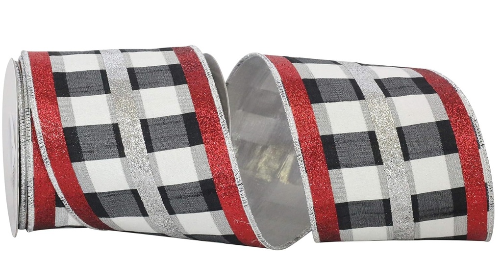 GINGAM CHECK DUPIONE GLITTER TRI-STRIPE WIRED EDGE 4X5Y