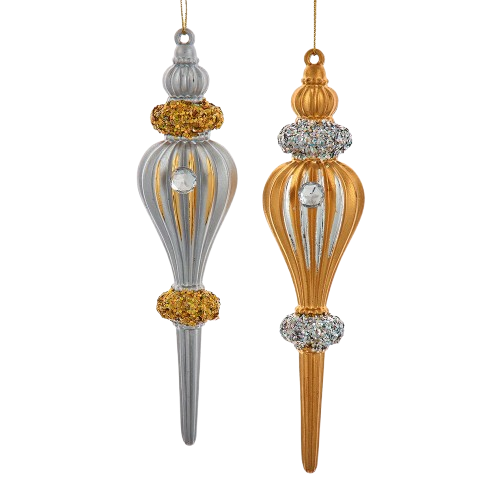 6.3"PLASTIC OMBRE GOLD & SILVER FINIAL ORN INDIVIDUAL