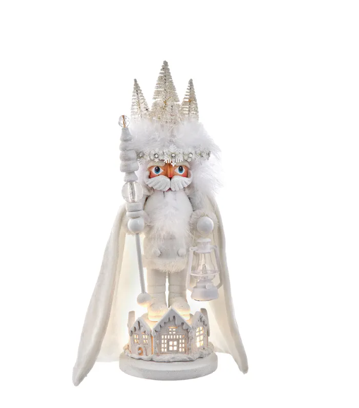 15"HOLLY WOOD WHITE WINTER KING LED NUTCRACKER