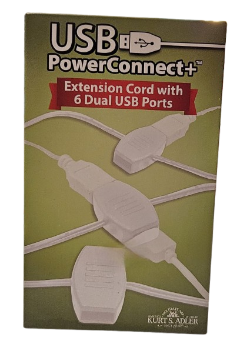 USB EXTENSION CORD IN WHITE 6 DUAL PORTS