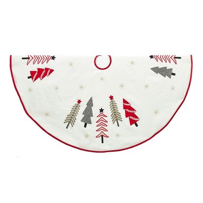 50"IVORY, GREEN & RED TREE EMBROIDERED TREESKIRT.