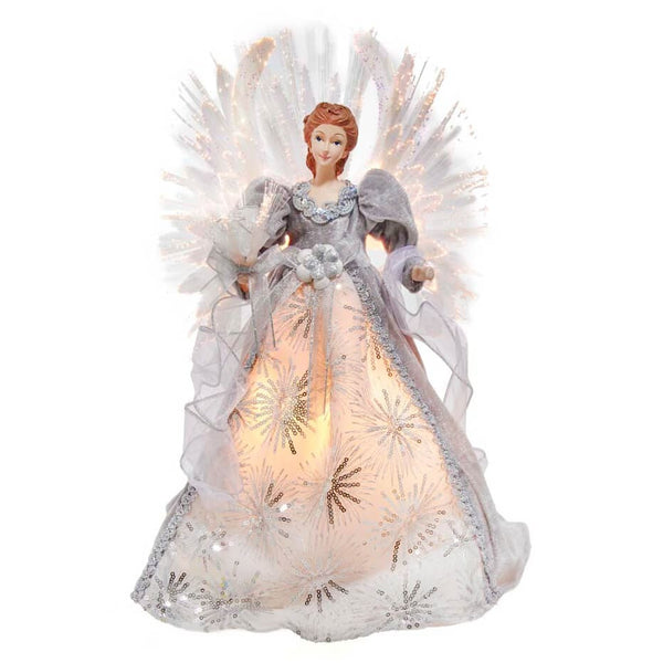 16"FIBER OPTIC WHITE, SILVER & GRAY ANGEL TREETOP.