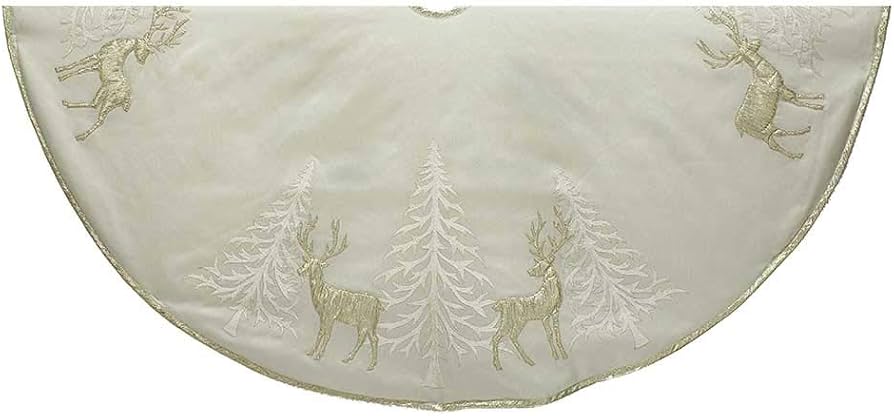 48"GOLD TREE & REINDEER APPLIQUE TREE SKIRT