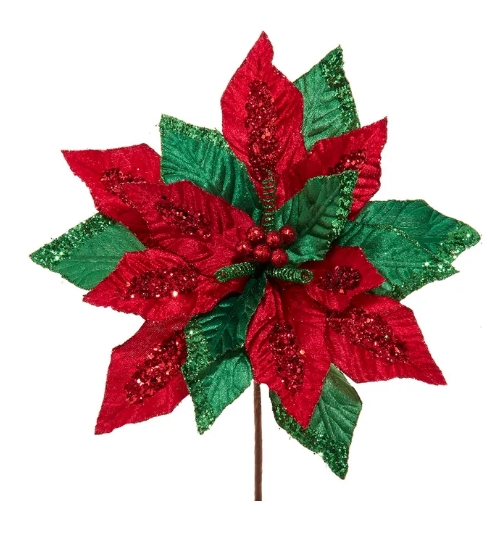 14´´RED/GREEN VELVET POINSETTIA