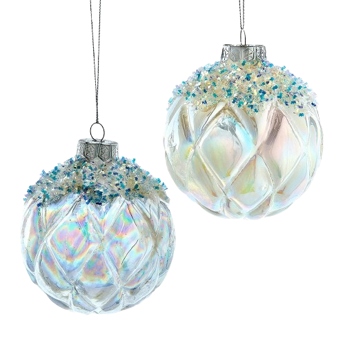 100MM GLS WHT/CLR GLTTR BALL ORN INDIVIDUAL