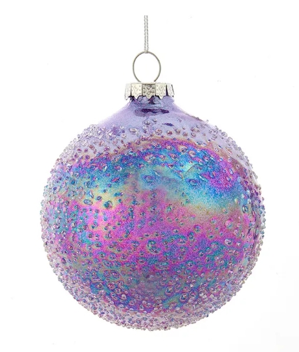 4´´GLASS ICY LAV/BLUE/IRID BALL ORN