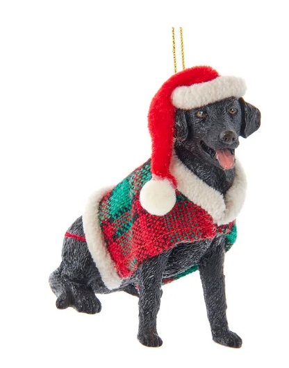 3.5´´RESIN BLACK LABRADOR W/COAT ORN