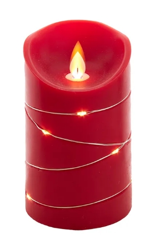 5´´BATTERY OPERATED LED FLICKER FLAME RED CANDLE WITH FAIRY LIGHTS