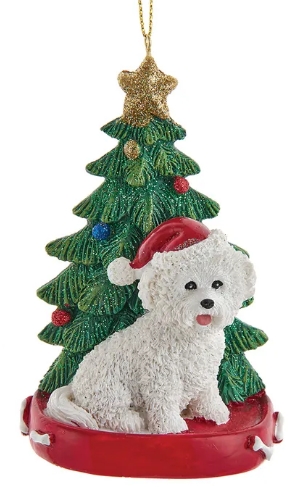 4.25´´RES BICHON FRISE W/ XMAS TREE