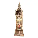 15´´H B/O LIGHTED SPINNING WATER GLOBE CLOCK TOWER HOLIDAY FIGURINE