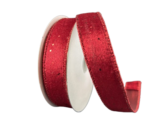 RED GLT LUSH VELVET WIRED, 7/8''X10Y