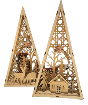 C11.5"H B/O LIGHTED WOOD FOREST SCENE TABLE DECOR, 2 ASST