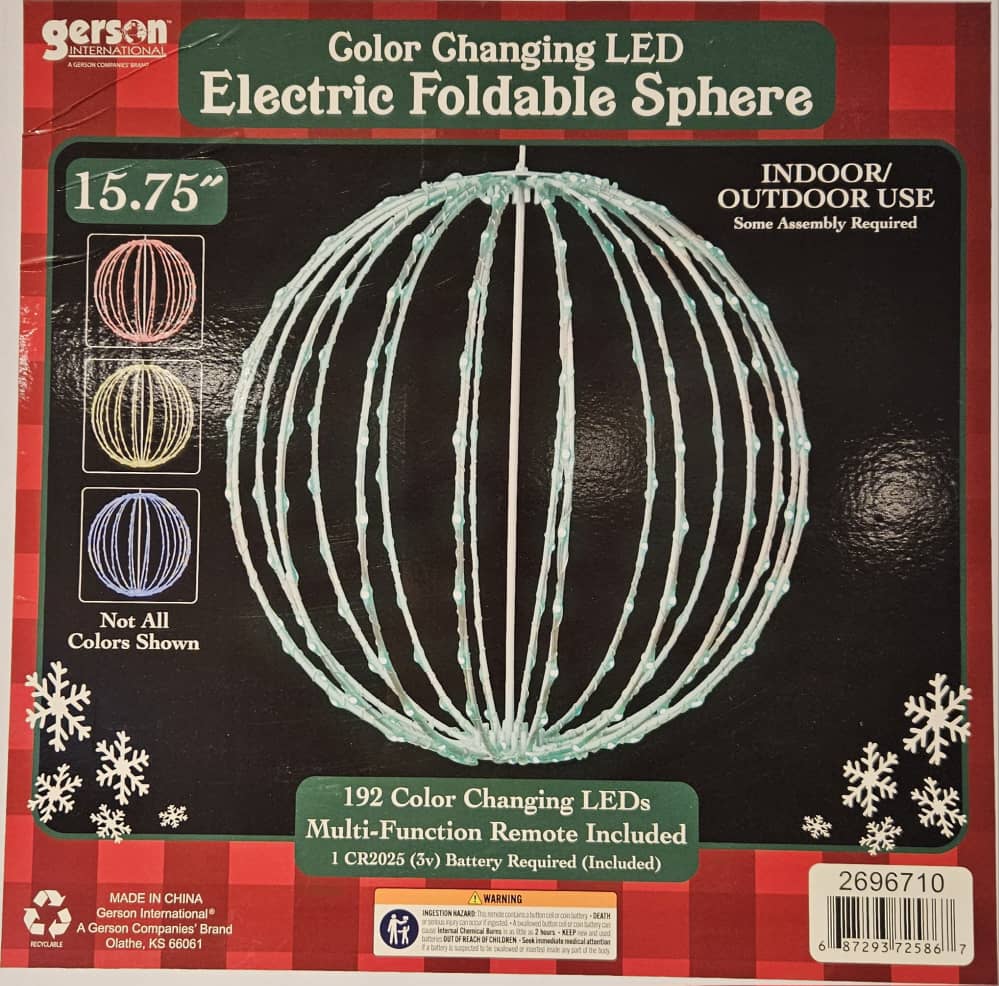 15.75"D ELECTRIC LIGHTED MULTI FUNCTION FOLDABLE SPHERE W/ 192 COLOR CHANGING LED LIGHTS