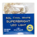 16.3' Battery Operated 50-Light Classic White Superbright LED Silver Wire Light Set In PDQ