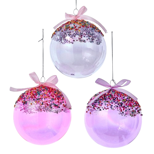 4" GLASS BUBBLEGUM BALL ORN / INDIVIDUAL 	 