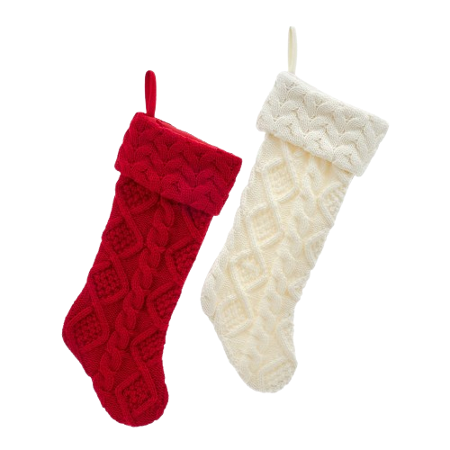 RED & IVORY CABLE KNIT STOCKINGS / INDIVIDUAL