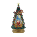 13.5" BATTERY OPERATED USB LED LIGHTED SANTA & DEER TREETOP WITH SPINNING GLITTER WATER