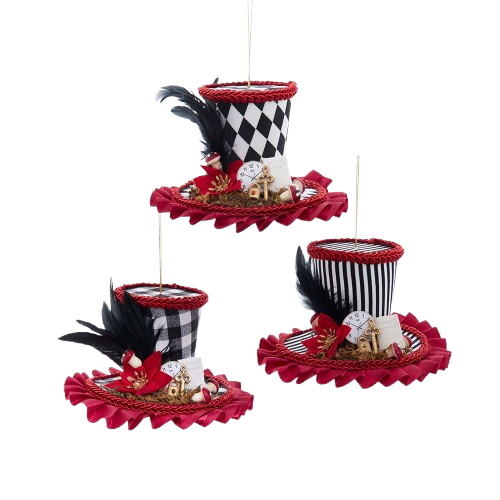RED WHITE & BLACK PATTERNED HAT ORNAMENTS / INDIVIDUAL 