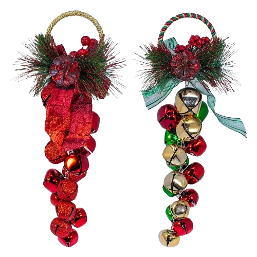 RED & GREEN CHRISTMAS BELL CLUSTER DOOR HANGERS / INDIVIDUAL 