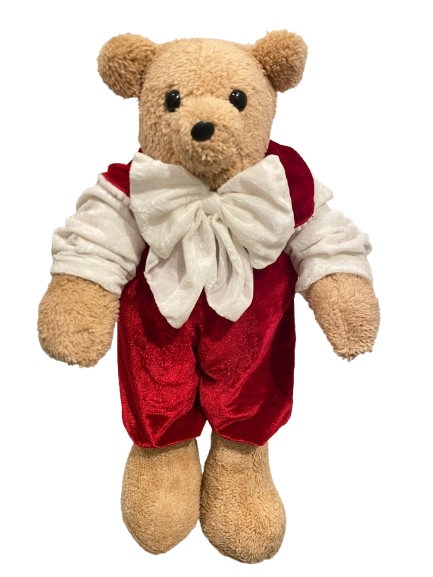 23” TEDDY BEAR BOY CAMEL VESTIDO DE                   TERCIOPELO ROJO.
