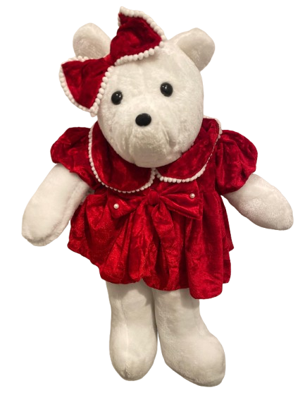 23” TEDDY BEAR GIRL WHITE VESTIDA DE                   TERCIOPELO ROJO. 