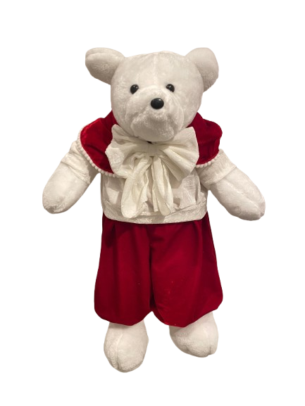 23” TEDDY BEAR BOY WHITE VESTIDO DE                   TERCIOPELO ROJO. 
