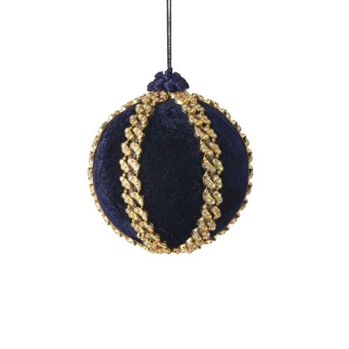  4" VELVET JEWELED BALL ORNAMENT - NAVY 