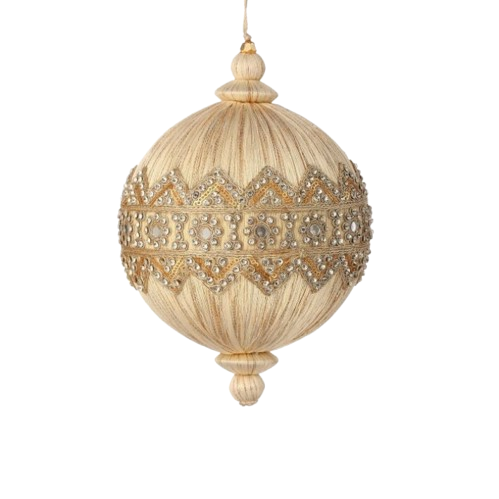 6" DOUBLE JEWEL LACE THREAD BALL ORNAMENT - CREAM