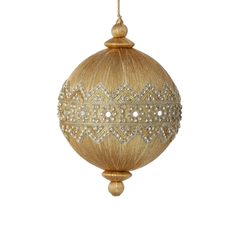6" DOUBLE JEWEL LACE THREAD BALL ORNAMENT - TAUPE 