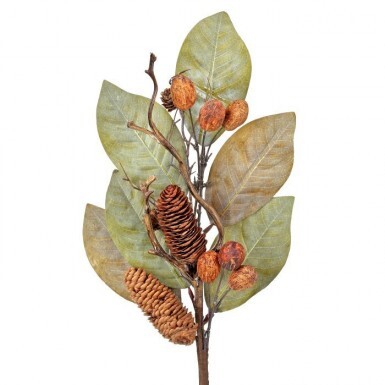 25" DRIED MAGNOLIA LEAF W/NUTS&CONES SPRAY"