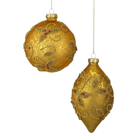4-6" GLS MRCY/JWL FINIAL/BALL ORNAMENT - INDIVIDUAL - GOLD 