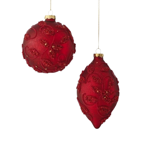 4-6" GLS MRCY/JWL FINIAL/BALL ORNAMENT - INDIVIDUAL - RED 