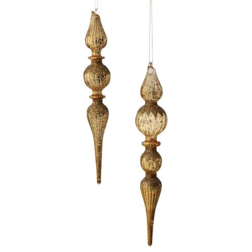 11"MRCY GLASS W/GLTR FINIAL ORNAMENT