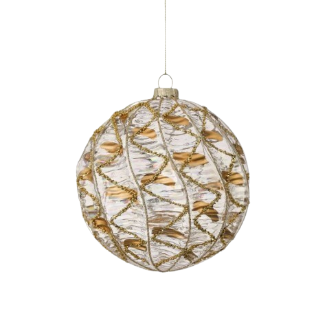 5"GLS RIBBON PTRN BALL ORNAMENT