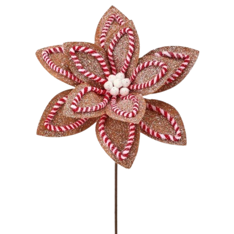 22" SUGAR/SPICE POINSETTIA STEM - BROWN RED WHITE