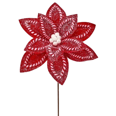 22" SUGAR/SPICE POINSETTIA STEM - RED WHITE