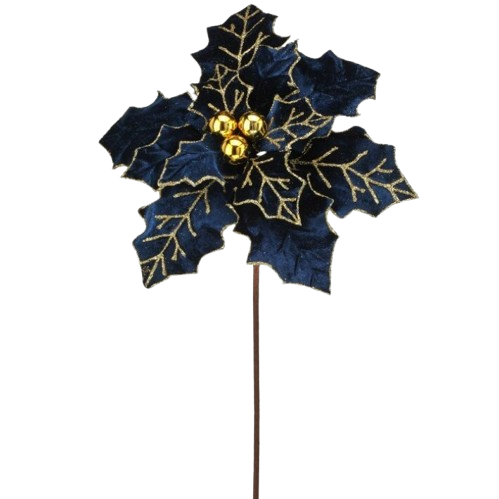 22" ROYALTY POINSETTIA STEM - DARK BLUE CHAMPAGNE