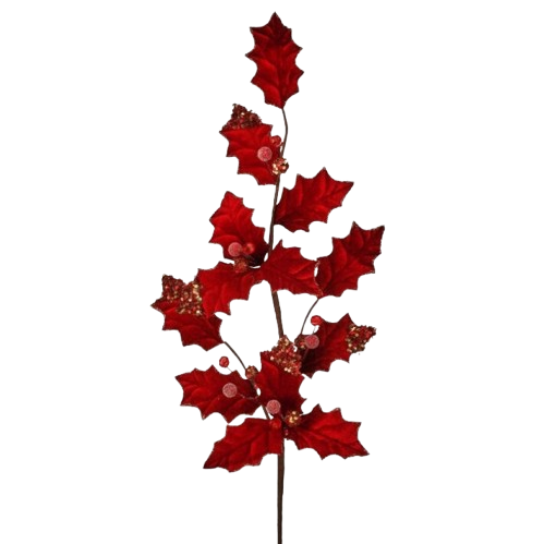 29" VELVET HOLLY SPRAY - RED GOLD