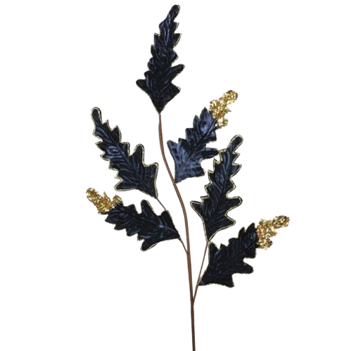 32" GLITTER VELVET ACANTHUS SPRAY - MIDNIGHT BLUE