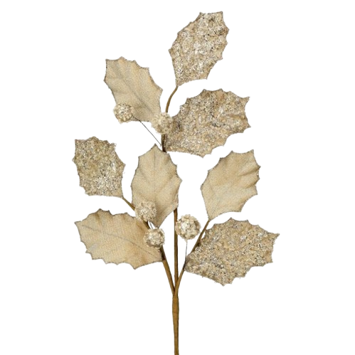 27" GLITTER HOLLY LEAF SPRAY