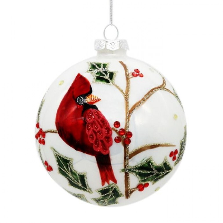 4"GLS PEARLIZED/JEWEL CARDINAL ORN