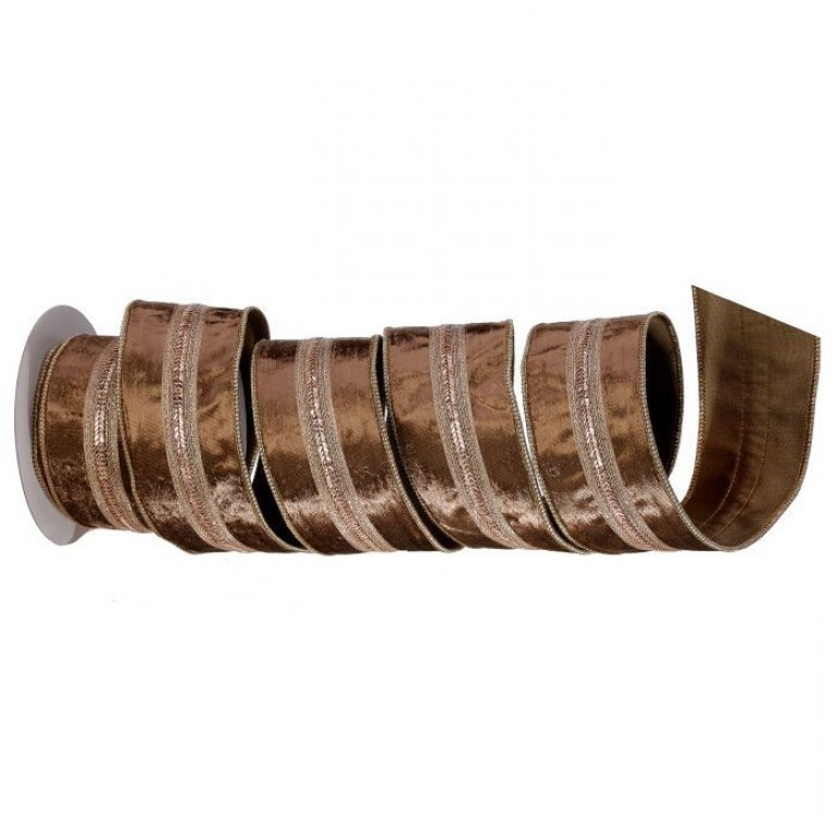 2.5"X5Y HERRINGBONE VELVET/TAFFETA RIBBON - GOLD