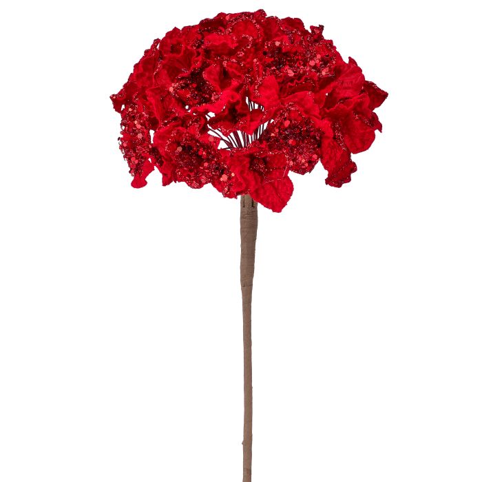 24" CRYSTAL ENCRUSTED HYDRANGEA STEM - RED