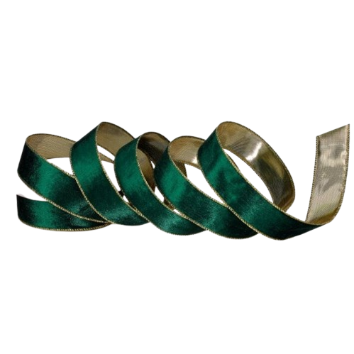 1.5"X10Y WIRED VELVET W/METALLIC BACK RIBBON - GREEN GOLD