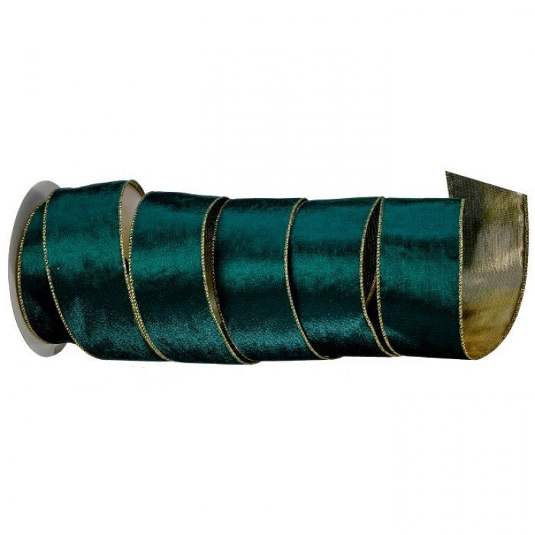 2.5"X10Y WIRED VELVET W/METALLIC BACK RIBBON - GREEN GOLD