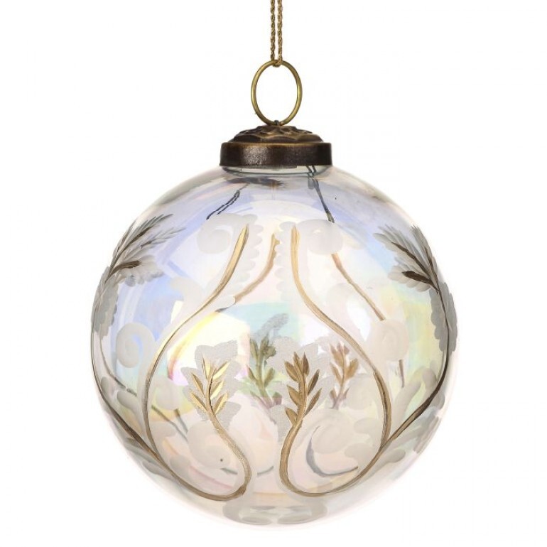 4" ETCHED GLASS CLEAR BALL ORNAMENT