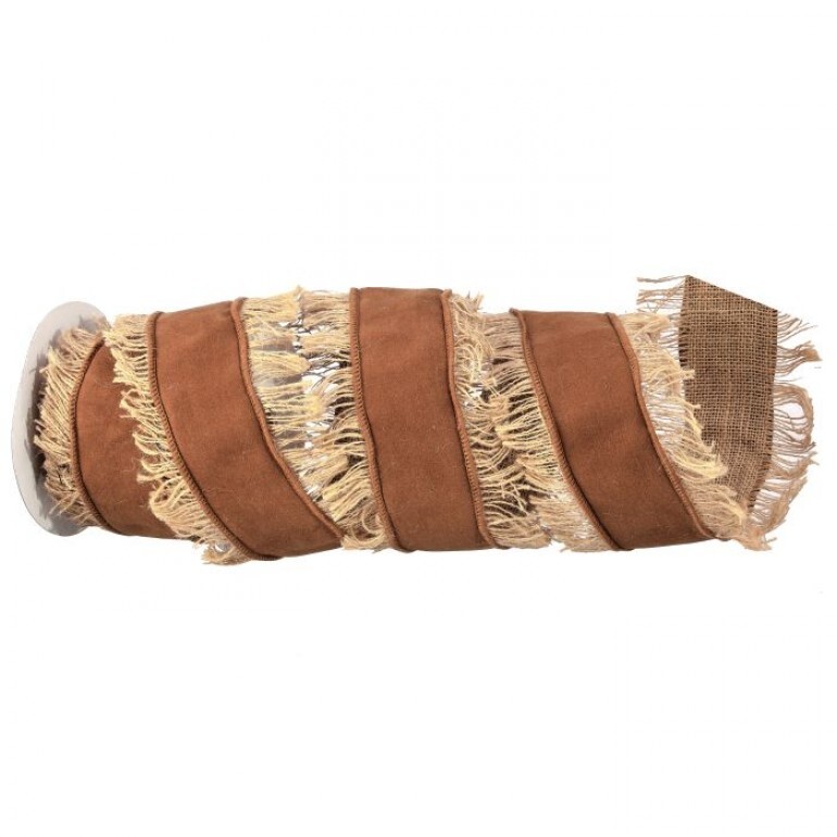 4'X5Y FAUX SUEDE W/JUTE FRINGE RIBBON - LIGHT BROWN