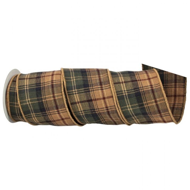 4"X5Y COTTON HIGHLANDS PLAID RIBBON - SAGE GREEN ASST